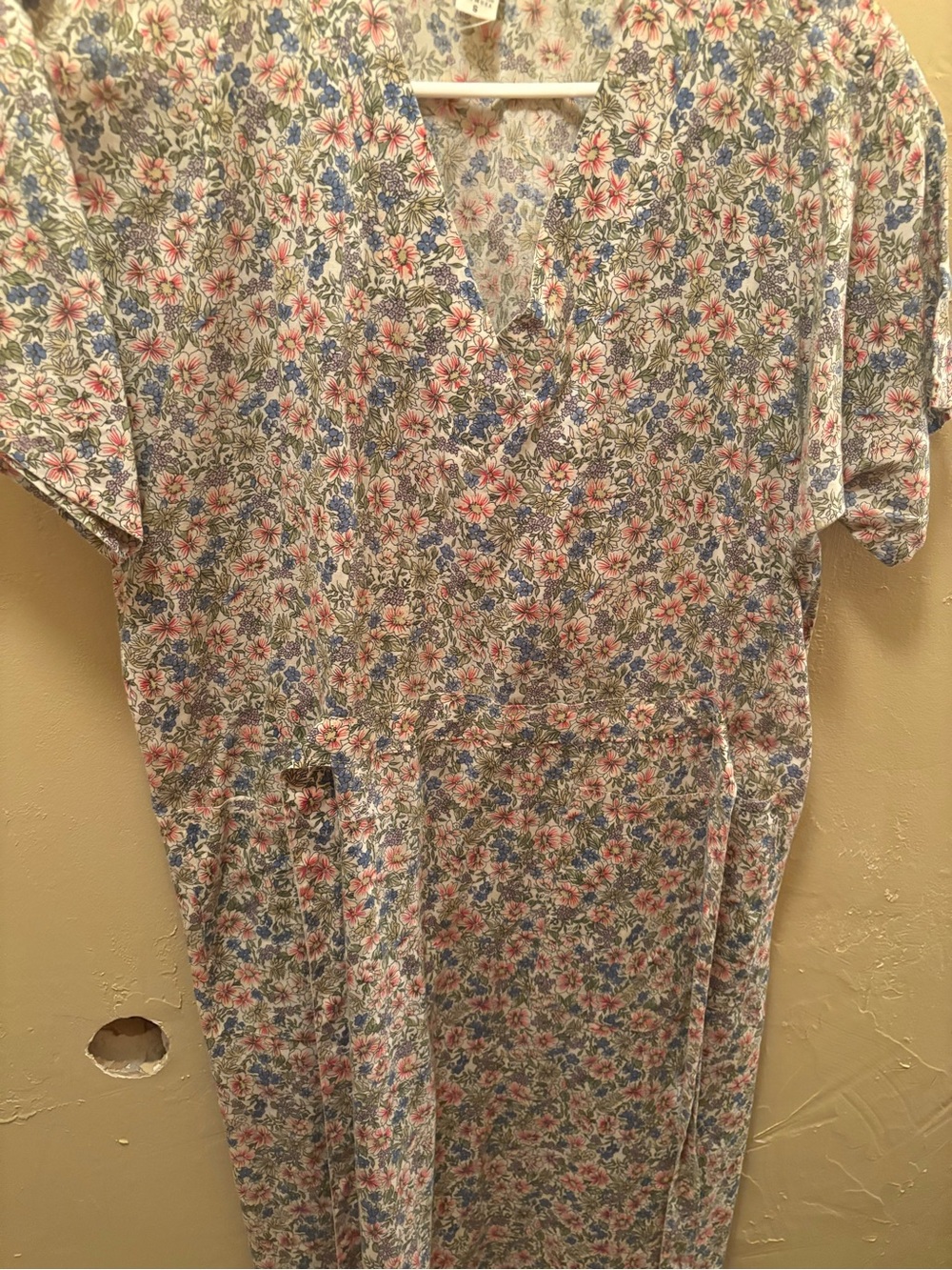 Women’s Vintage 100% cotton Floral Print Short-Sleeve Shirt - Blue & Pink19.5ptp